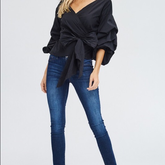 Black Bow Wrap Top - Picture 3 of 8